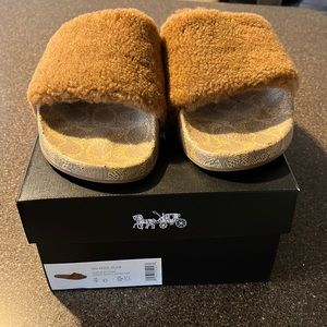 Coach Ulla Shearling Slide, Natural/Tan